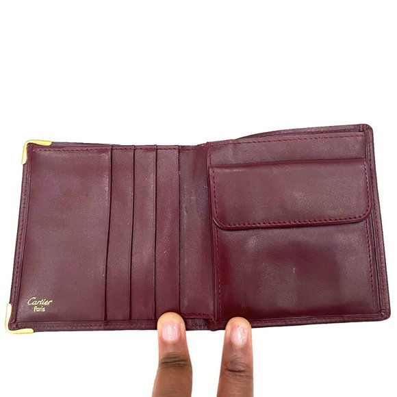 CARTIER: Burgundy, Leather Double C Logo Wallet Unisex #1311 - Picture 5 of 8